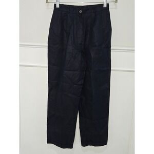 Talbots Petites Navy Blue 100% Irish Linen Pleated High Rise Trousers Pants 2P